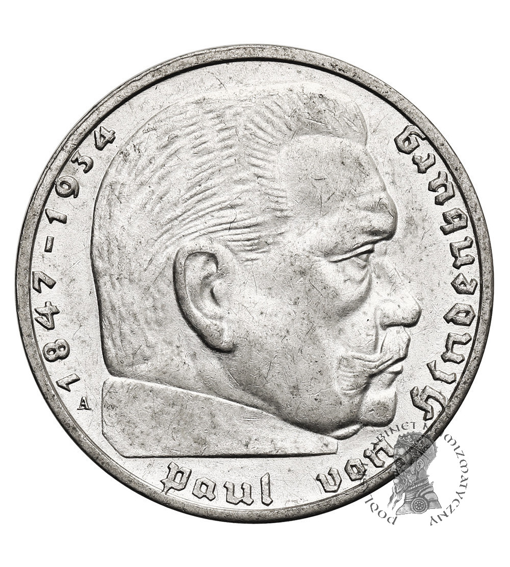 Germany, Third Reich (1933–1945). 2 Mark 1939 A, Berlin, Paul von Hindenburg