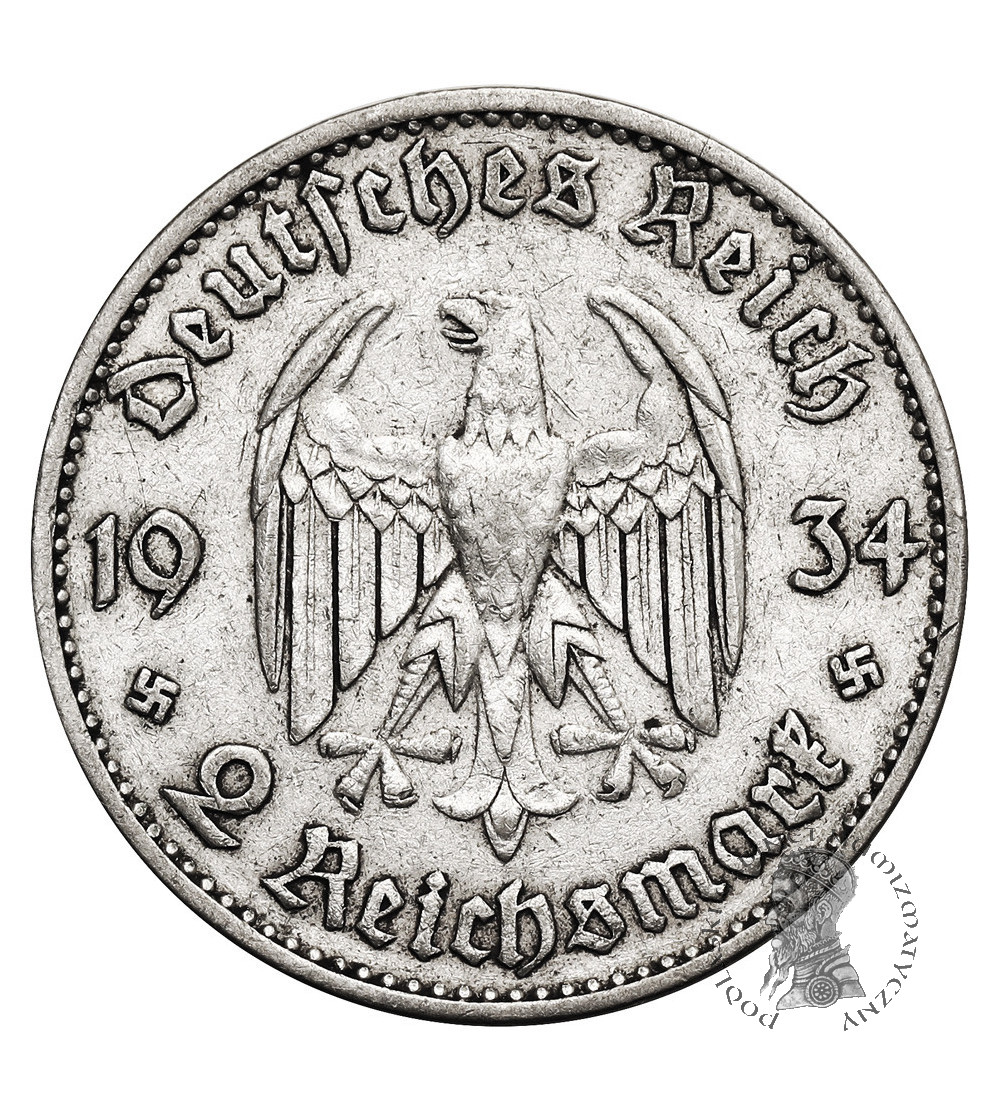 Germany, Third Reich (1933–1945). 2 Mark 1934 F, Stuttgart, Potsdam Garrison Church