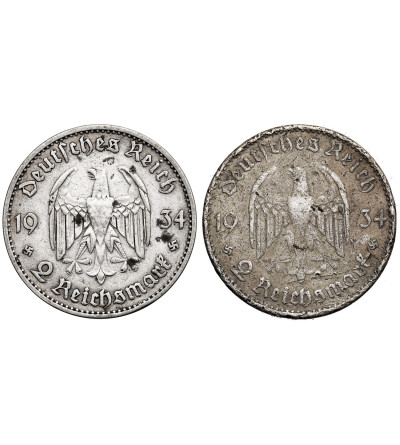 Niemcy, III Rzesza (1933-1945). Zestaw 2 x 2 marki 1934 A, E, Berlin / Muldenhutten - kościół garnizonowy w Poczdamie