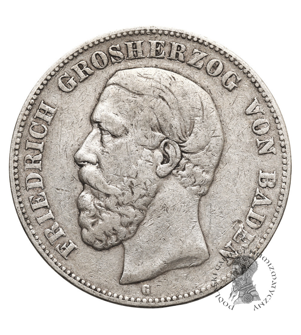 Germany, Baden, Frederick I (Friedrich I) (1856–1907). 5 Marks 1876 G, Karlsruhe