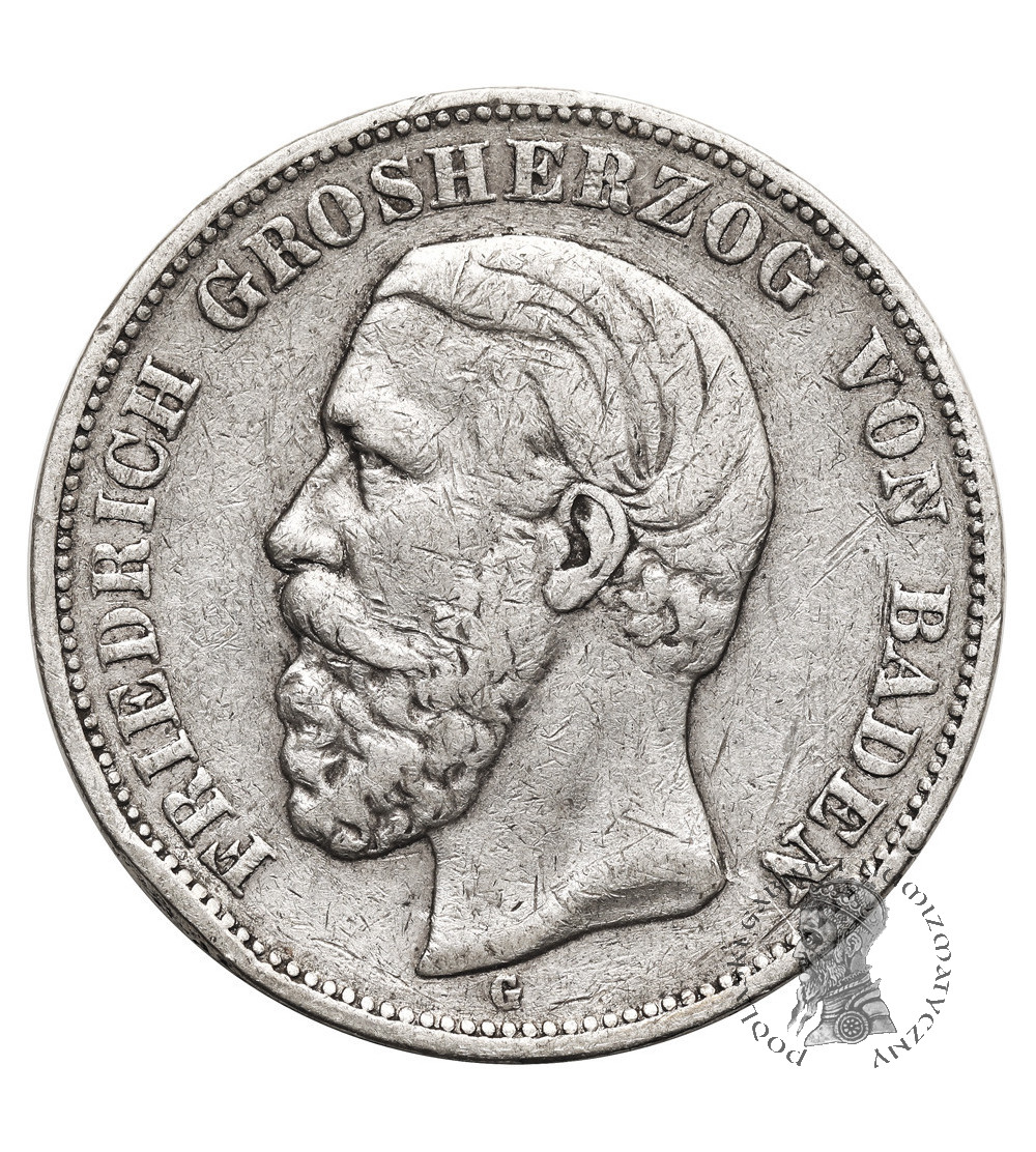 Germany, Baden, Frederick I (Friedrich I) (1856–1907). 5 Marks 1876 G, Karlsruhe
