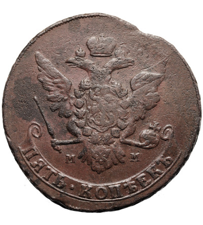 Rosja, Katarzyna II 1762-1796. 5 kopiejek 1766 MM, Moskwa  - przebitka z 10 kopiejek 1762