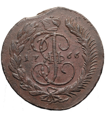 Rosja, Katarzyna II 1762-1796. 5 kopiejek 1766 MM, Moskwa  - przebitka z 10 kopiejek 1762