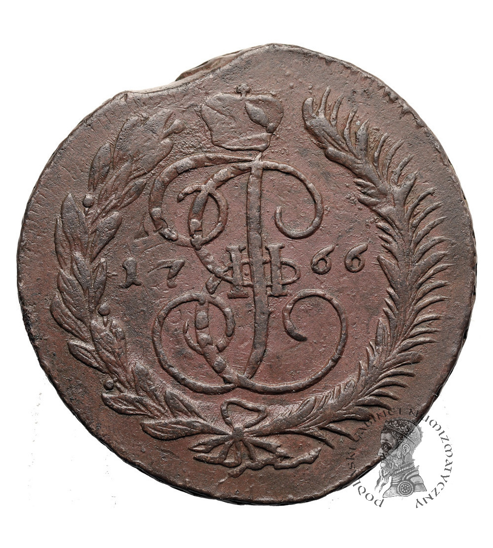 Rosja, Katarzyna II 1762-1796. 5 kopiejek 1766 MM, Moskwa  - przebitka z 10 kopiejek 1762