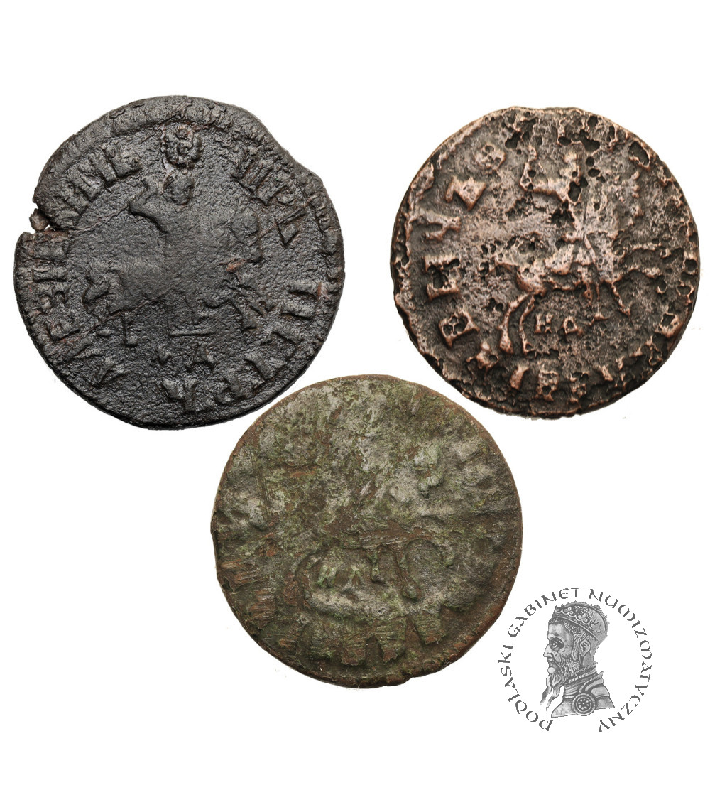 Russia, Peter I The Great 1699-1725. Set 3 x 1 Kopek 1705 MД, 1711 KД, 1715 KД, Moscow Mint
