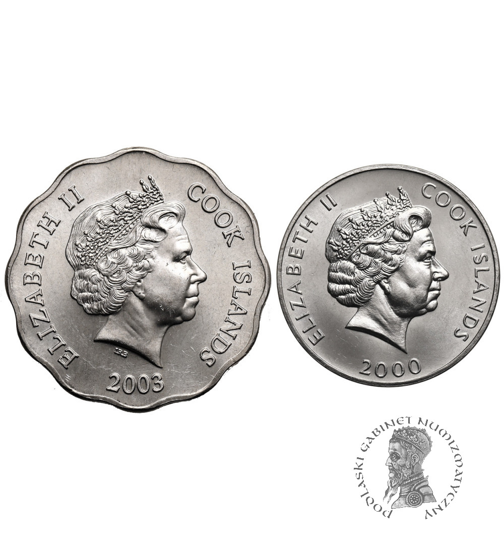 Wyspy Cooka, Elżbieta II (1952-2022). Zestaw 5 centów 2000 i 1 dolar 2003