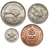 Nowa Zelandia, Elżbieta II (1952-2022). Zestaw 4 monet: 3 pence 1961, 1 shilling 1964, 1/2 penny 1964 i 1 florin 1965