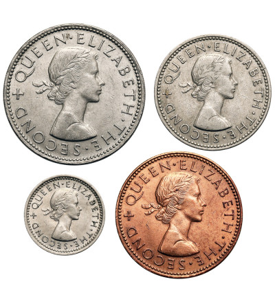 New Zealand, Elizabeth II (1952–2022). Set of 4 coins: 3 Pence 1961, 1 Shilling 1964, 1/2 Penny 1964, and 1 Florin 1965