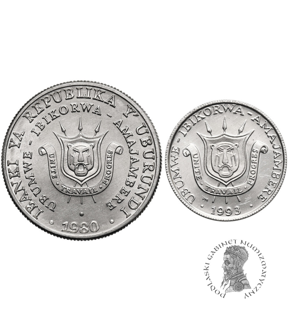 Burundi. Zestaw 1 frank 1993 i 5 franków 1980