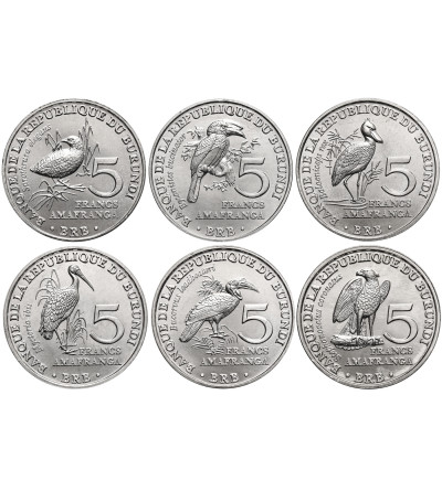 Burundi. Zestaw 6 x 5 franków 2014, Ptaki Afryki
