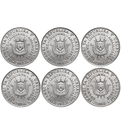 Burundi. Zestaw 6 x 5 franków 2014, Ptaki Afryki