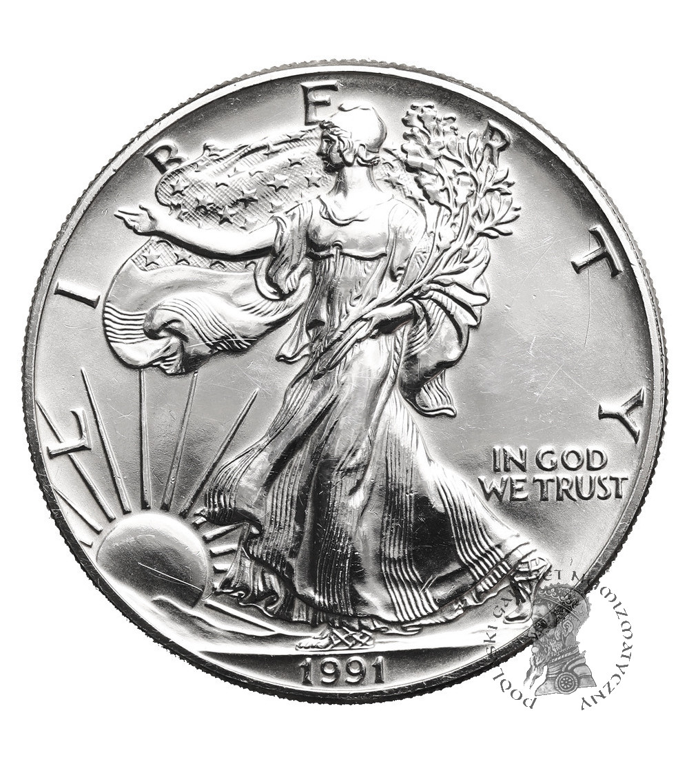 USA. 1 Silver Dollar 1991, American Eagle, Liberty walking - 1 Oz .999