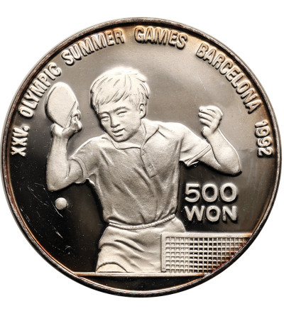 North Korea. 500 Won 1990, Table Tennis, XXV Summer Olympic Games in Barcelona 1992 - Proof
