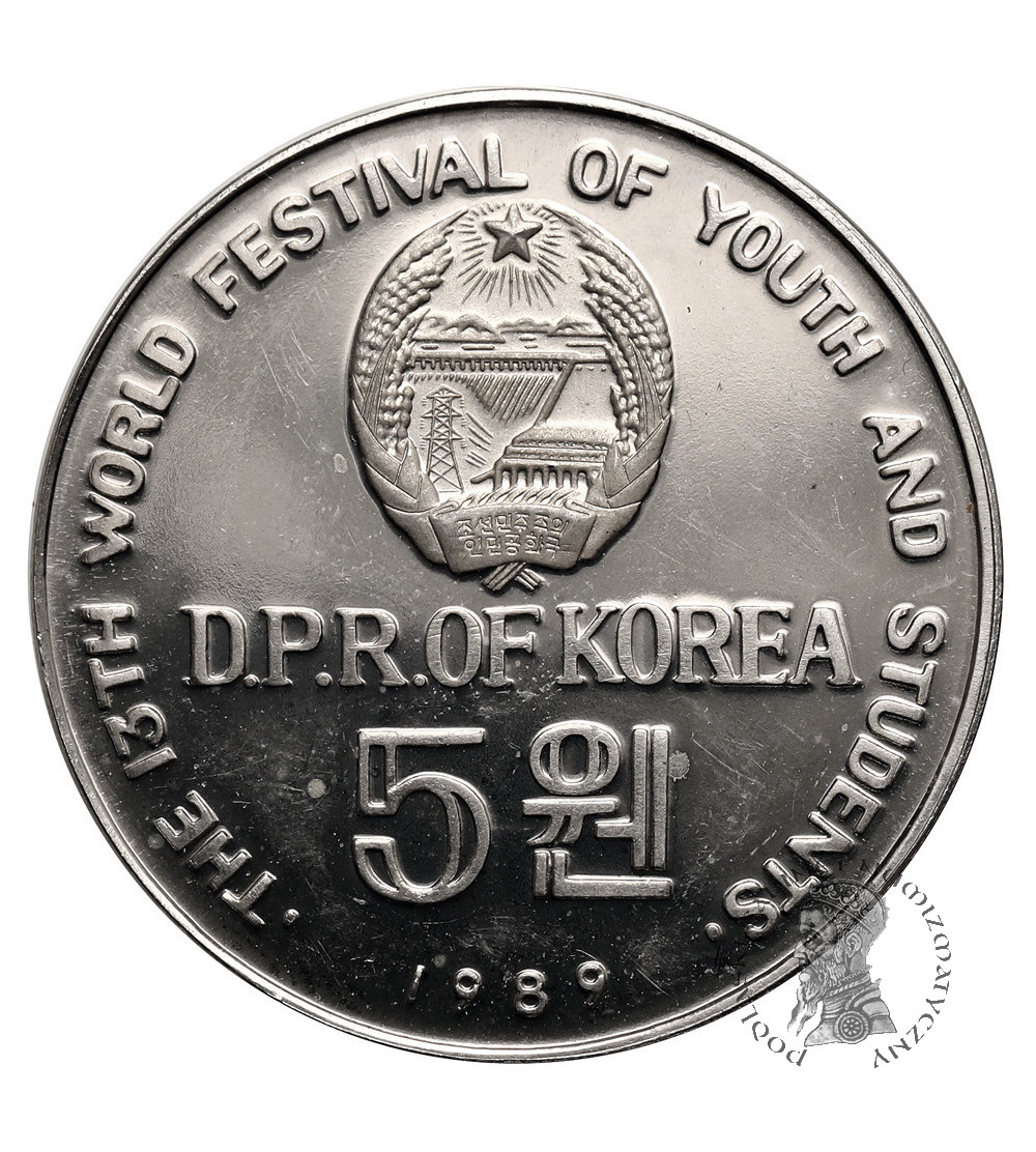 Korea Północna. 5 Won 1989, 13 Światowy Festiwal Młodzieży i Studentów - Proof