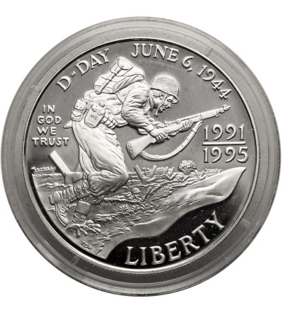 USA. 1 dolar 1995 W, West Point, D-Day, 50 rocznica zakończenia II Wojny Światowej - Proof