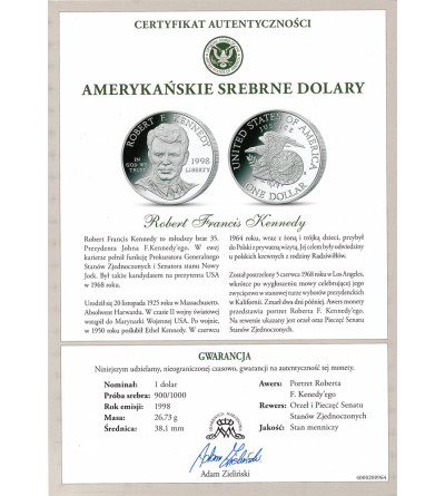 USA. 1 Dollar 1998 S, San Francisco, Robert F. Kennedy - Proof