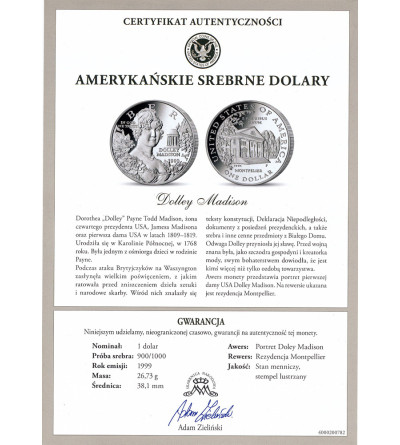 USA. 1 Dollar 1999 P, Philadelphia, Dolley Madison, Montpelier - Proof
