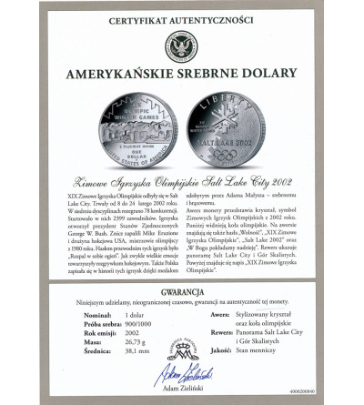 USA. 1 dolar 2002 P, Filadelfia, XIX Zimowe Igrzyska Olimpijskie w Salt Lake City - Proof