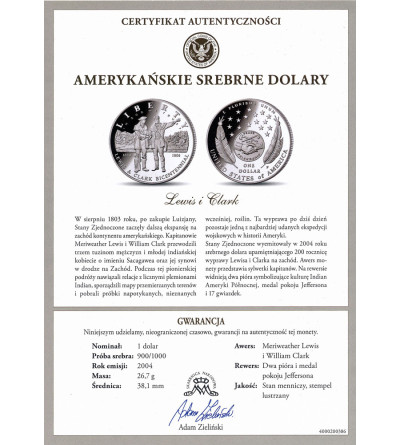 USA. 1 dolar 2004 P, Filadelfia, 200 rocznica wyprawy Lewisa i Clarka - Proof