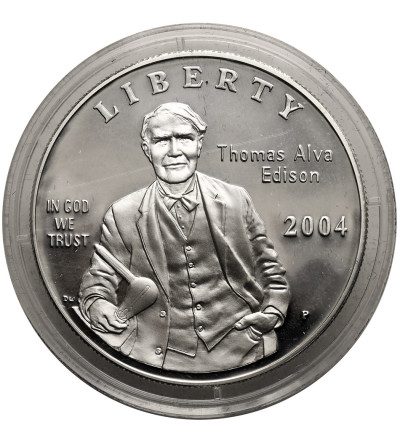 USA. 1 dolar 2004 P, Filadelfia, 125 rocznica wynalezienia żarówki, Thomas Alva Edison - Proof