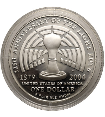 USA. 1 dolar 2004 P, Filadelfia, 125 rocznica wynalezienia żarówki, Thomas Alva Edison - Proof