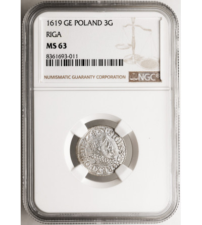 Polska. Zygmunt III Waza, 1587-1632. Trojak (3 grosze) 1619, mennica Ryga (małe popiersie króla) - NGC MS 63