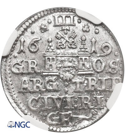 Poland. Zygmunt III Waza, 1587-1632. Trojak (3 grosze) 1619, Riga Mint (small bust of the king) - NGC MS 63
