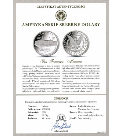USA. 1 dolar 2006 S, San Francisco, Stulecie Starej Mennicy w San Francisco - Proof