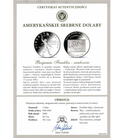 USA. 1 dolar 2006 P, Filadelfia, 300 rocznica urodzin Benjamina Franklina - Proof