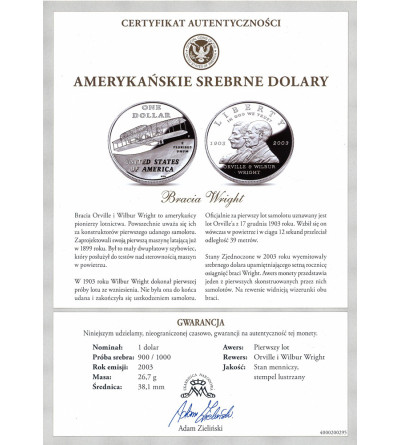 USA. 1 dolar 2003 P, Filadelfia, Stulecie pierwszego lotu Braci Wright - Proof