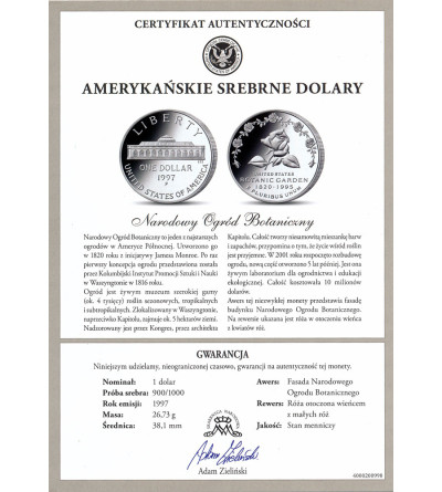 USA. 1 Dollar 1997 P, Philadelphia, 175th Anniversary of the Founding of the Botanical Gardens - Proof