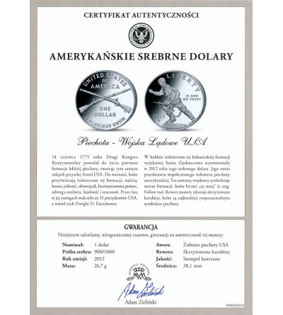 USA. 1 dolar 2012 W, West Point, Żołnierz piechoty - Proof
