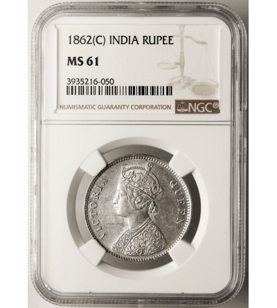 Indie Brytyjskie, Wiktoria (1837-1901). 1 rupia 1862 (c), Kalkuta - NGC MS 61