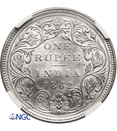 Indie Brytyjskie, Wiktoria (1837-1901). 1 rupia 1862 (c), Kalkuta - NGC MS 61