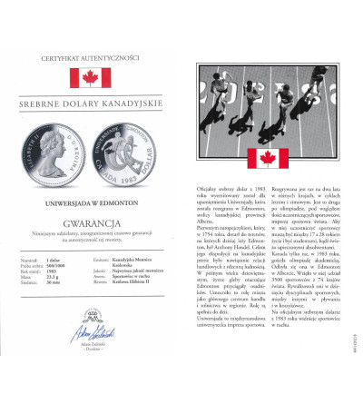 Canada, Elizabeth II (1952-2022). 1 Dollar 1983, World University Games 1983, Edmonton - Proof
