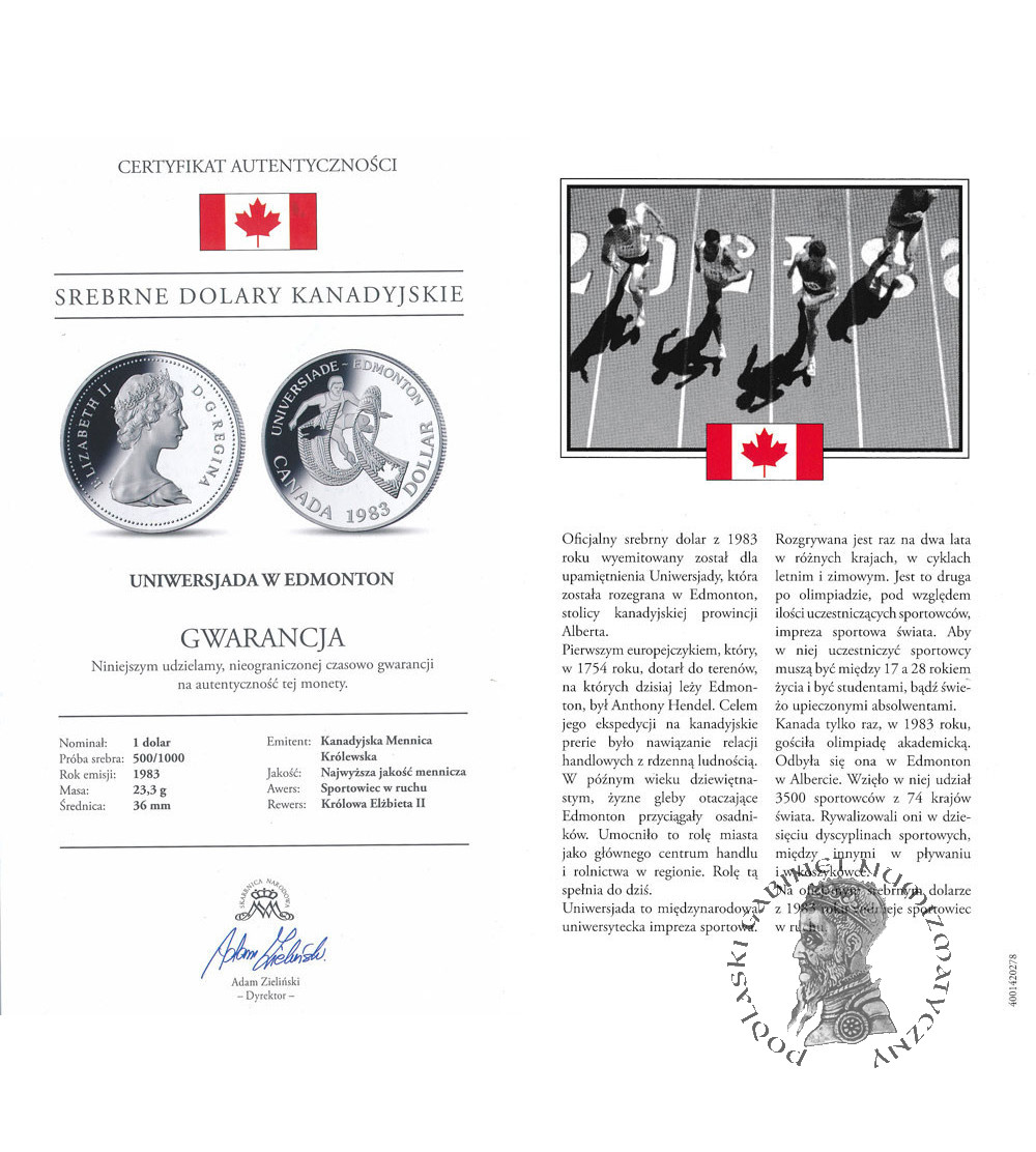 Canada, Elizabeth II (1952-2022). 1 Dollar 1983, World University Games 1983, Edmonton - Proof