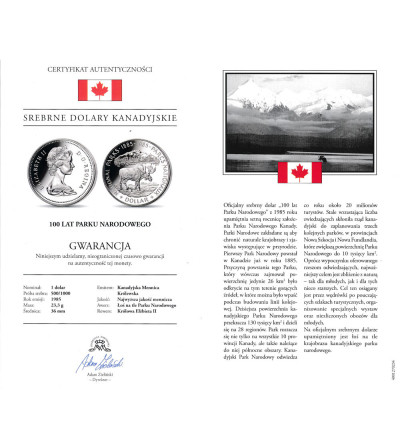 Canada, Elizabeth II (1952-2022). 1 Dollar 1985, 100 Years of National Parks, Collection: “Silver Canadian Dollars” - Proof