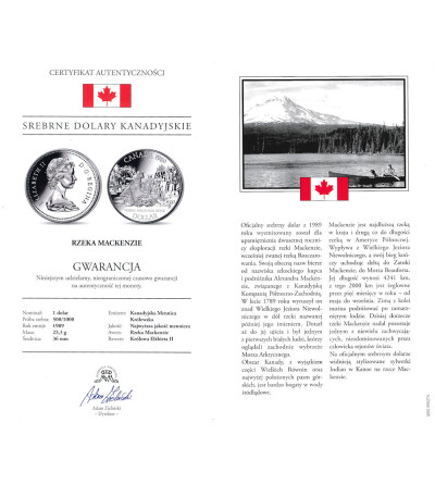 Kanada, Elżbieta II (1952-2022). 1 dolar 1989, Rzeka Mackenzie, Kolekcja: "Srebrne dolary kanadyjskie"