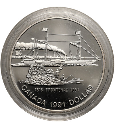 Kanada, Elżbieta II (1952-2022). 1 dolar 1991, 175 rocznica powstania S.S. Frontenac, Kolekcja: "Srebrne dolary kanadyjskie" - Proof