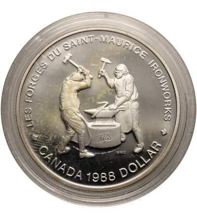 Kanada, Elżbieta II (1952-2022). 1 dolar 1988, 250 rocznica powstania Huty Żelaza w Saint-Maurice w Quebec - Proof