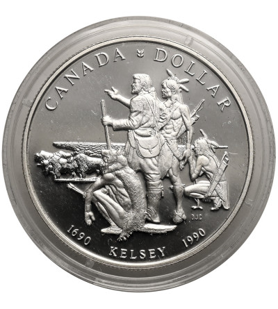 Kanada, Elżbieta II (1952-2022). 1 dolar 1990, 300 rocznica wypraw Henry`ego Kelseya, Kolekcja: "Srebrne dolary kanadyjskie" - Proof