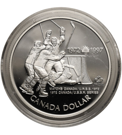 Kanada, Elżbieta II (1952-2022). 1 dolar 1997, 25 rocznica zwycięstwa Kanady nad ZSRR, Hokej na Lodzie - Proof