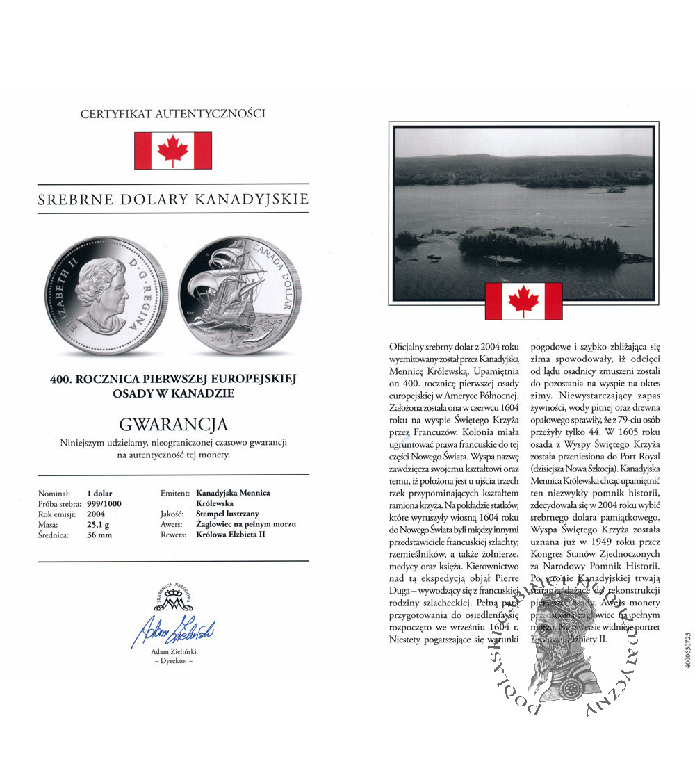 Kanada, Elżbieta II (1952-2022). 1 dolar 2004, 400 rocznica pierwszej europejskiej osady w Kanadzie