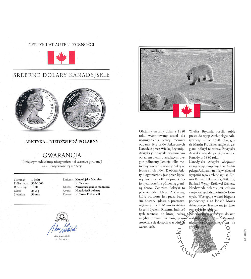 Canada, Elizabeth II (1952-2022). 1 Dollar 1980, 100th anniversary of the Arctic Territories