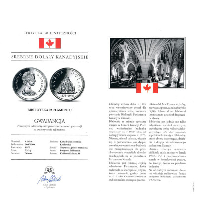 Kanada, Elżbieta II (1952-2022). 1 dolar 1976, 100-lecie Biblioteki Parlamentarnej w Ottawie