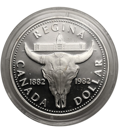 Kanada, Elżbieta II (1952-2022). 1 dolar 1982, Bizon, 100-lecie miasta Regina, Kolekcja: "Srebrne dolary kanadyjskie" - Proof
