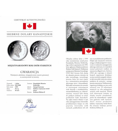 Canada, Elizabeth II (1952-2022). 1 Dollar 1999, International Year of Older Persons - Proof