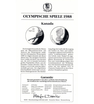 Kanada, Elżbieta II (1952-2022). 20 dolarów 1985, Łyżwiarstwo szybkie, Seria: Zimowe Igrzyska Olimpijskie 1988, Calgary - Proof