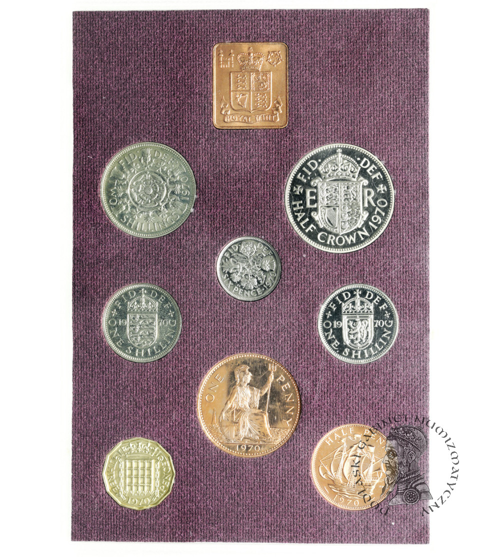 Wielka Brytania, Elżbieta II (1952 - 2022). Rocznikowy Zestaw Proof 1970 sprzed reformy dziesiętnej, Royal Mint