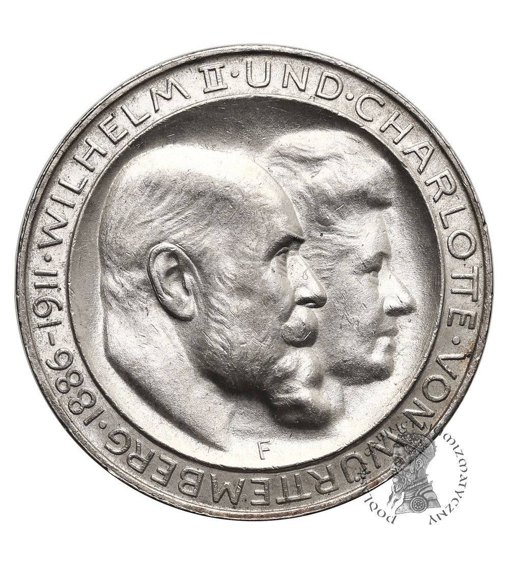 Niemcy, Wirtembergia. William II (1891–1918). 3 marki 1911 F, Stuttgart, Srebrne Gody